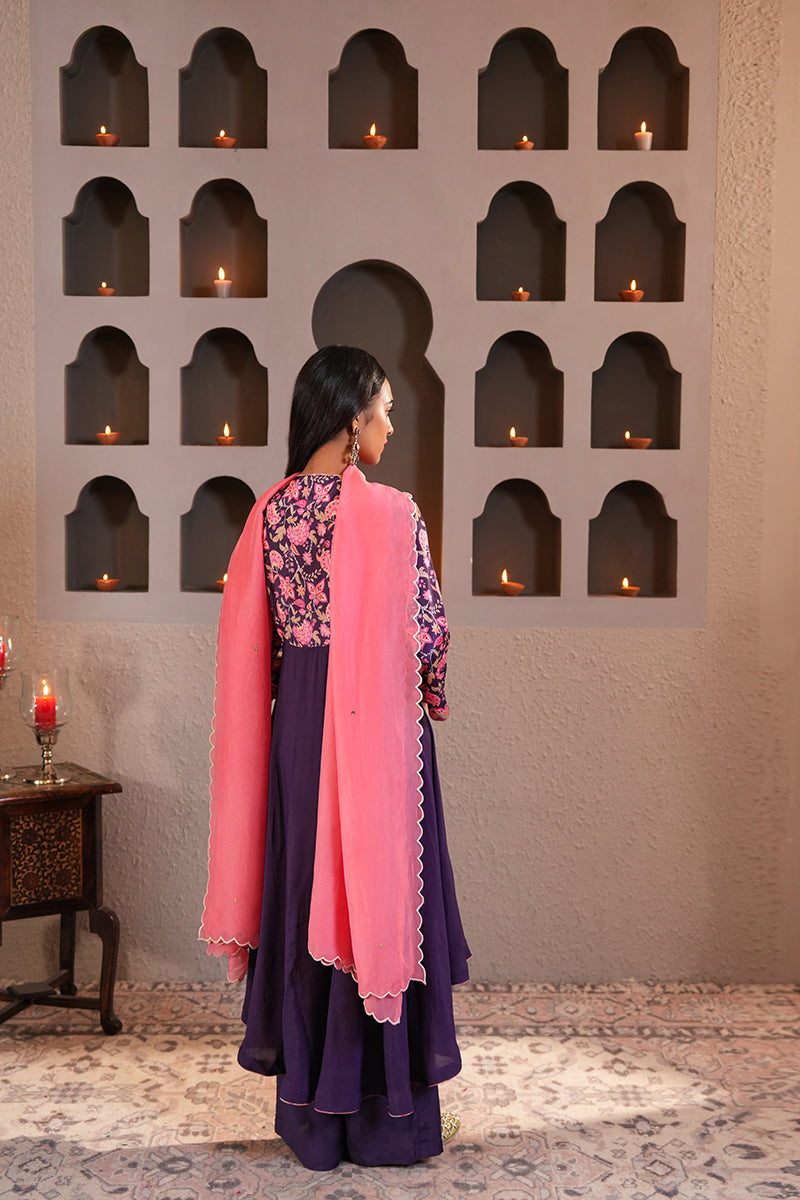 Banafshi Chintz Anarkali Set (Gulabi Savera by Unnati Garg)