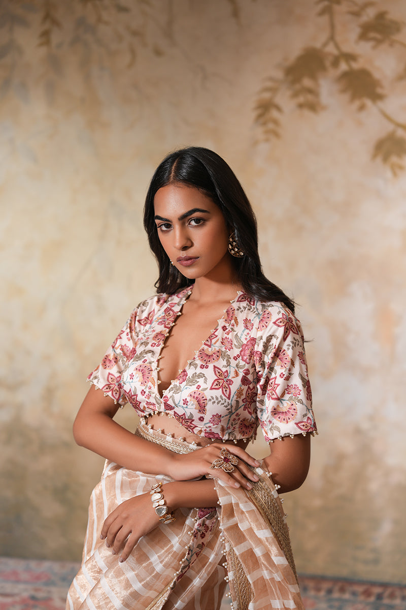 Zarina Pearl Tissue Silk Saree (Gulabi Savera by Unnati Garg)