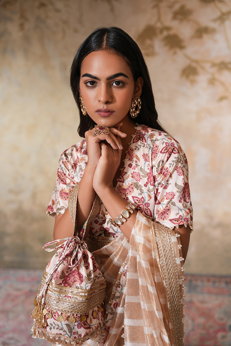 Zarina Pearl Tissue Silk Saree (Gulabi Savera by Unnati Garg)