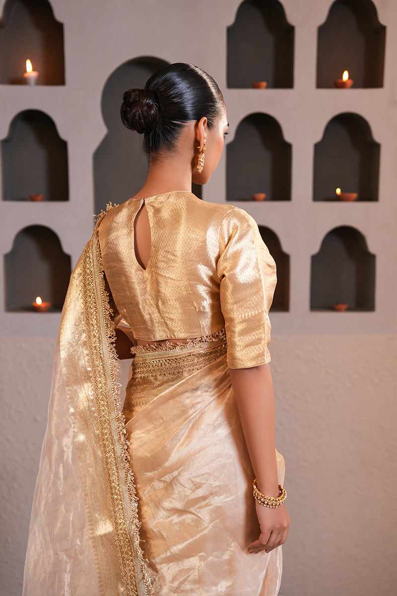 Shahi Gold Tissue Silk Saree (Gulabi Savera by Unnati Garg)