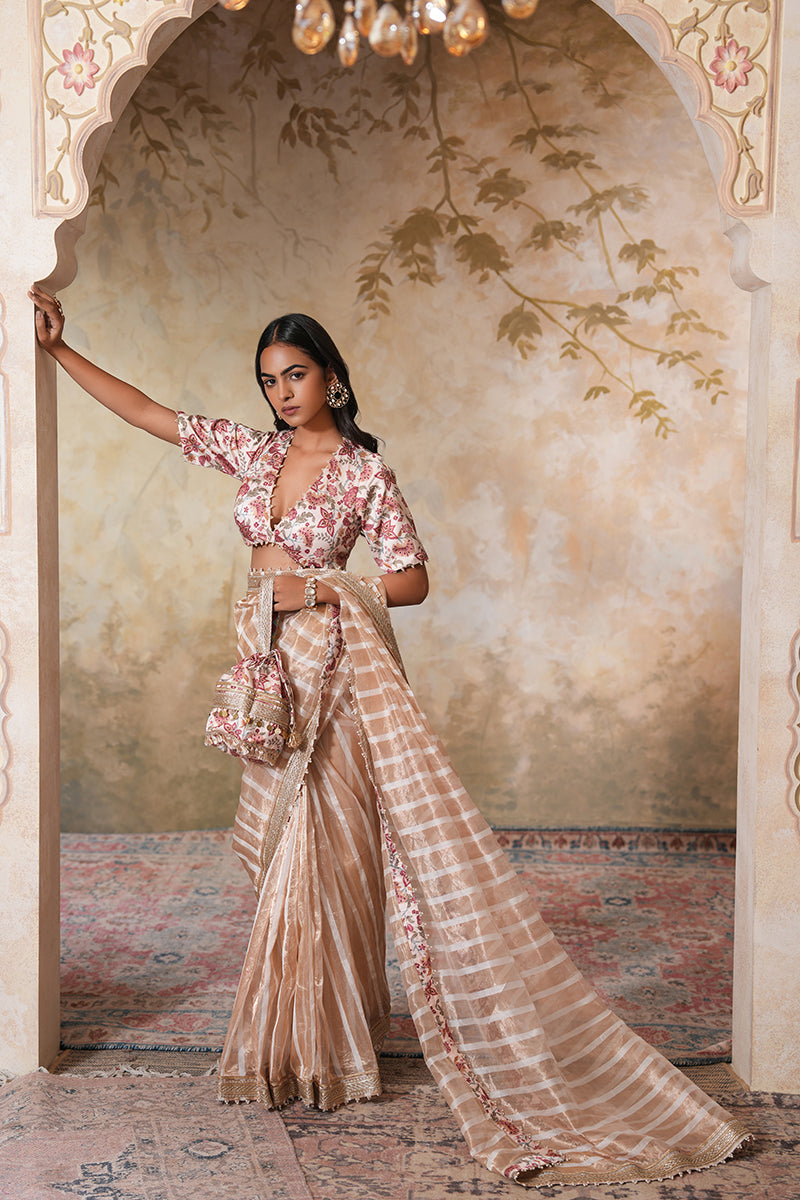 Zarina Pearl Tissue Silk Saree (Gulabi Savera by Unnati Garg)