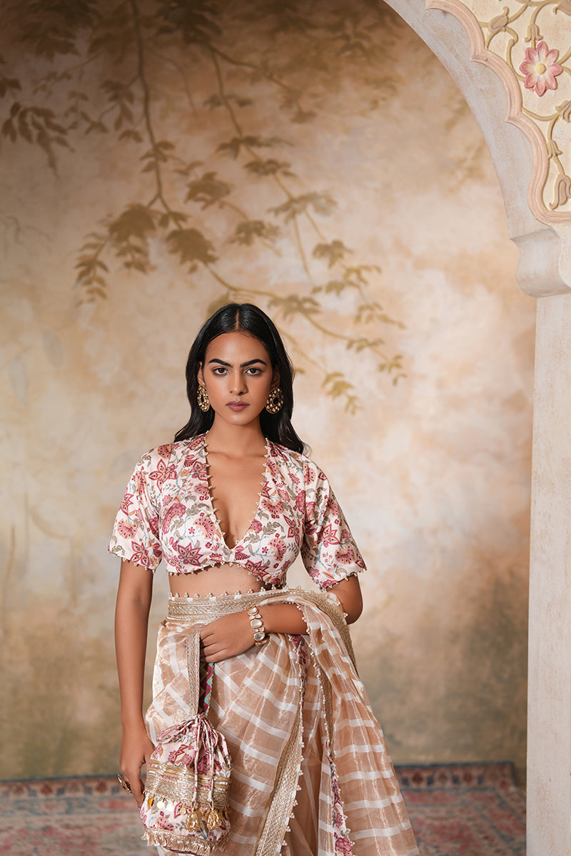 Zarina Pearl Tissue Silk Saree (Gulabi Savera by Unnati Garg)