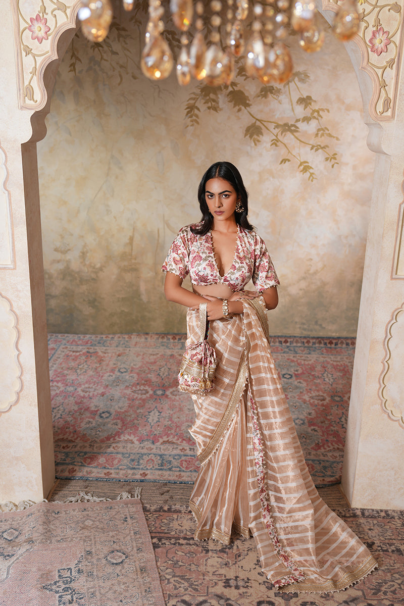 Zarina Pearl Tissue Silk Saree (Gulabi Savera by Unnati Garg)