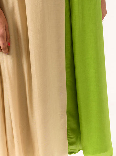 Ecru-Green Halter Neck Dress