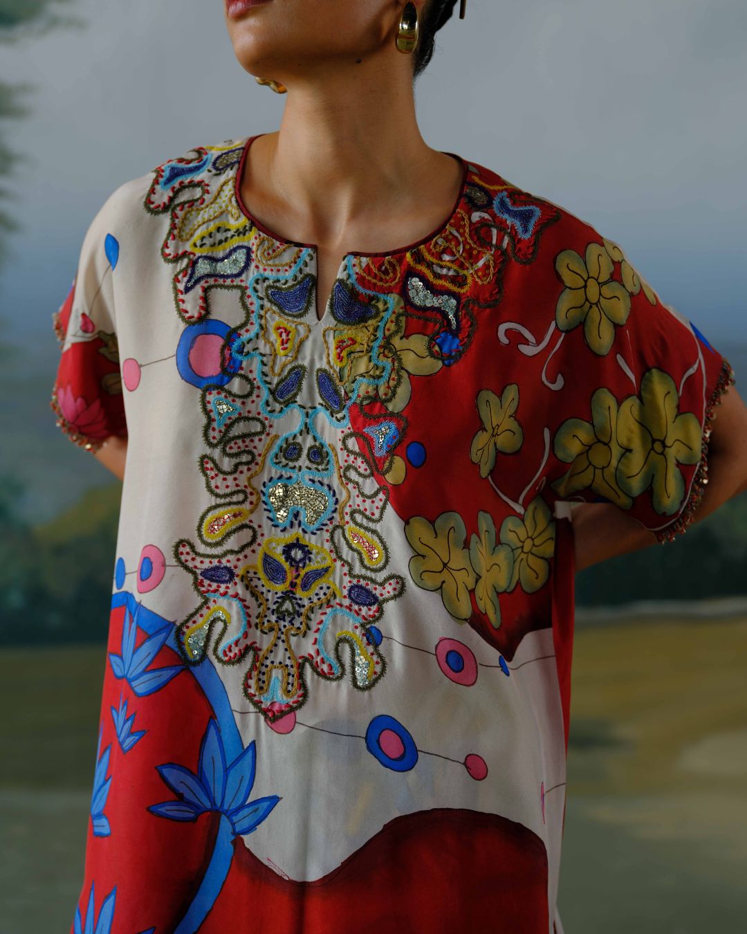 Crimson Bloom Kaftan Set