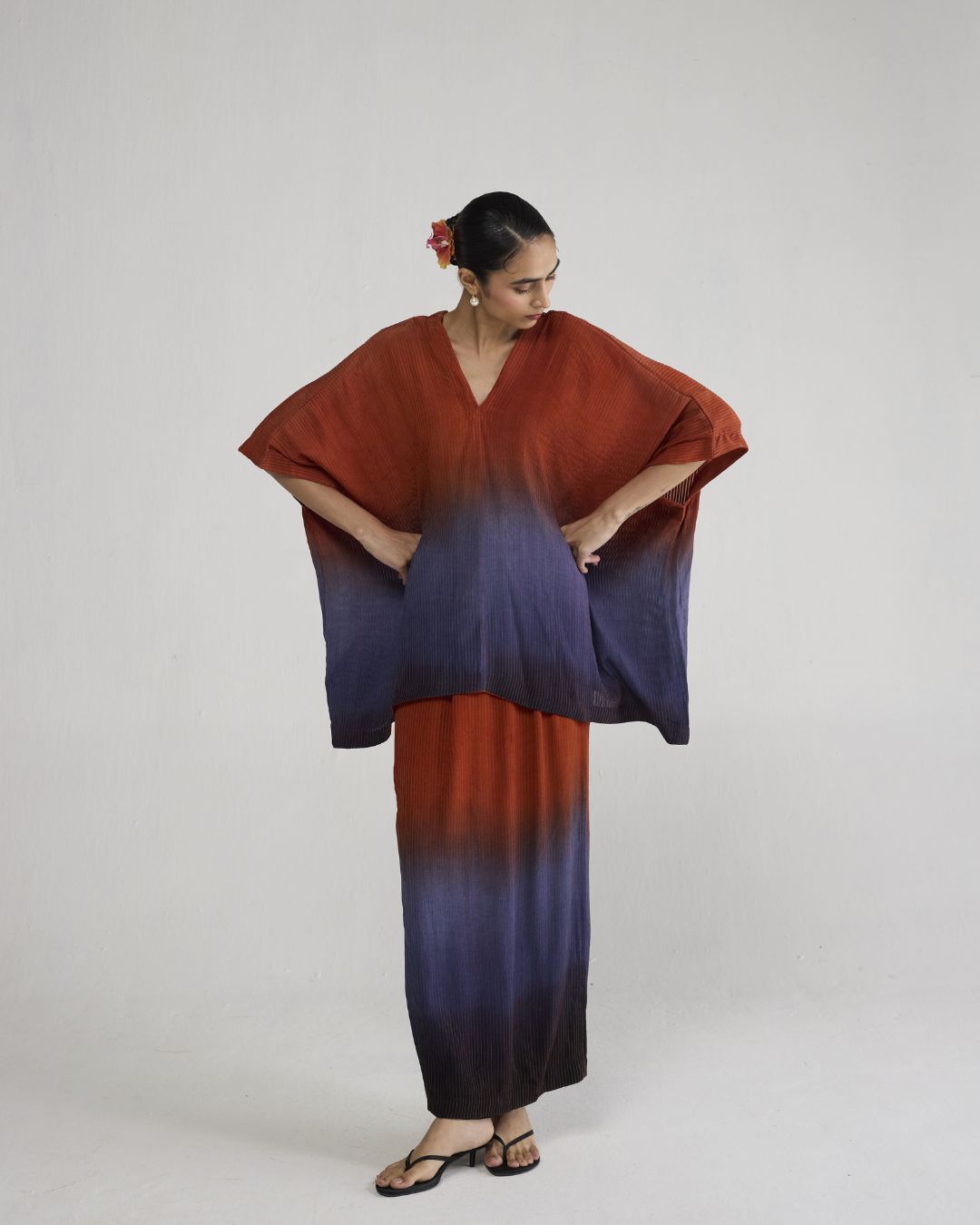 Ume Pintucks Waterfall Kaftan Top