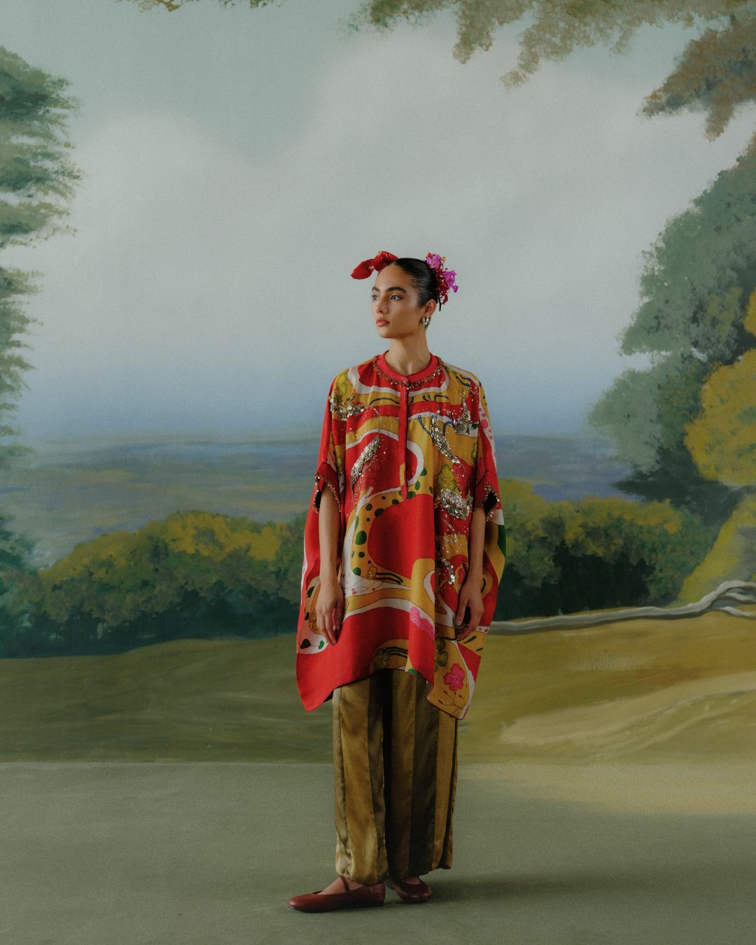 Crimson Drift Kaftan Set