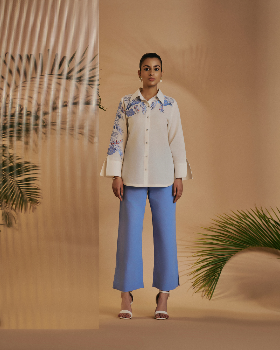 ORIGANI Ivory Blue Flora Co-ord Set