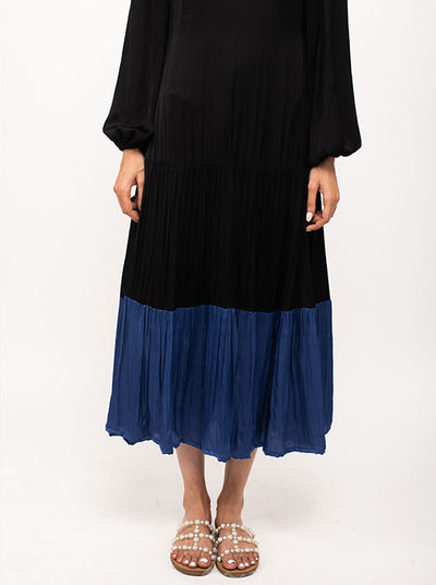 Black-Blue Gather Maxi Dress
