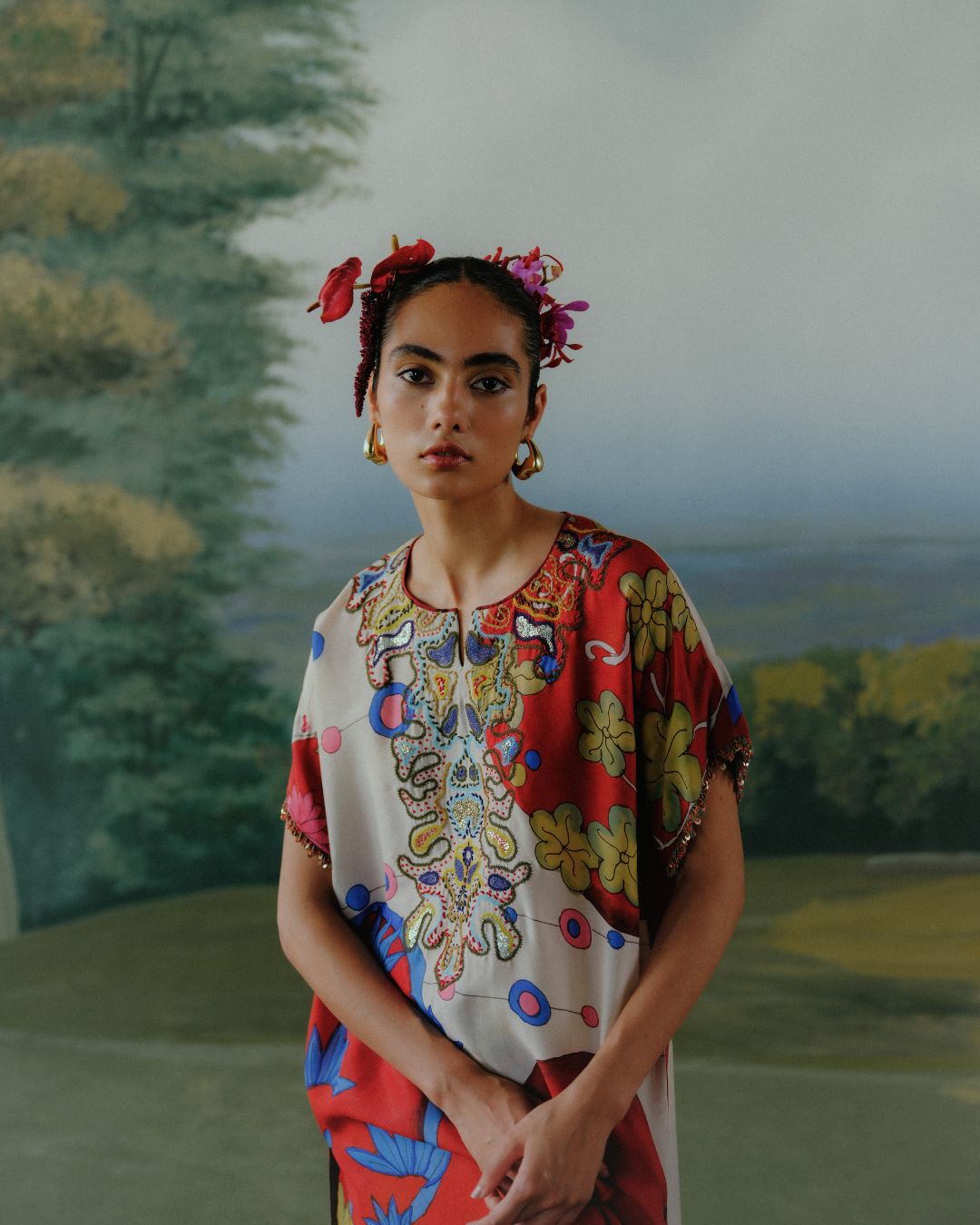 Crimson Bloom Kaftan Set
