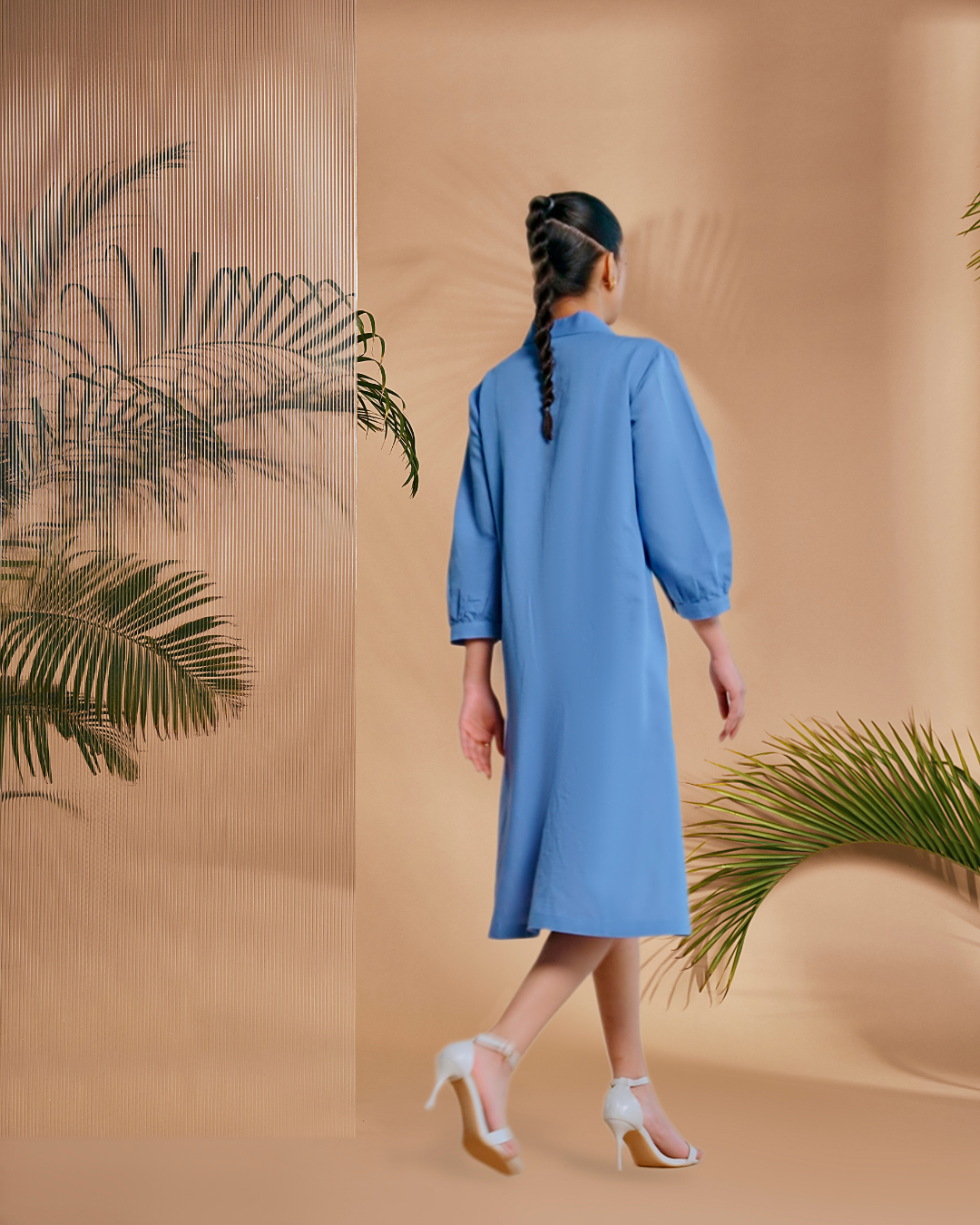 ORIGANI Blue Petal Safari A-Line Dress