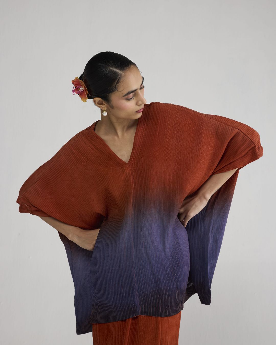 Ume Pintucks Waterfall Kaftan Top