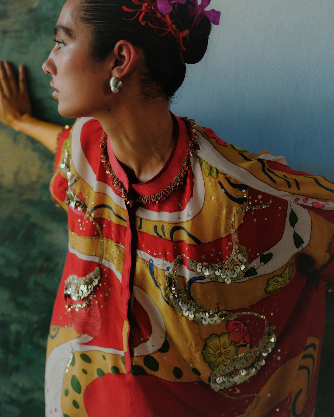 Crimson Drift Kaftan Set