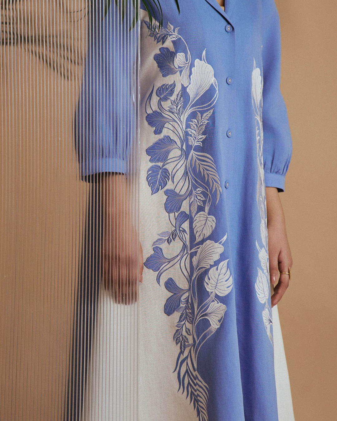 ORIGANI Blue Petal Safari A-Line Dress