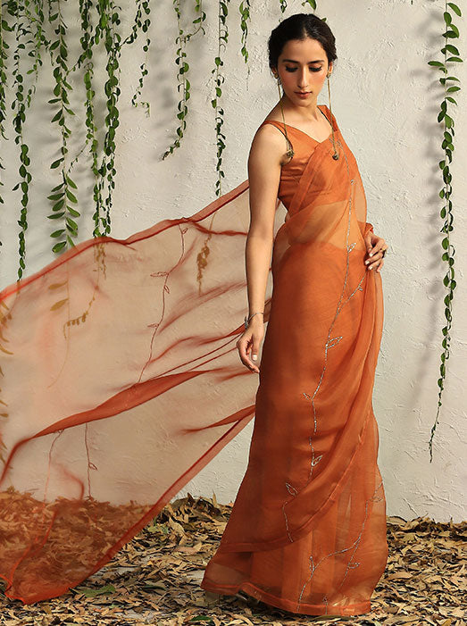 Spice Orange Organza Nakshi Saree with Blouse