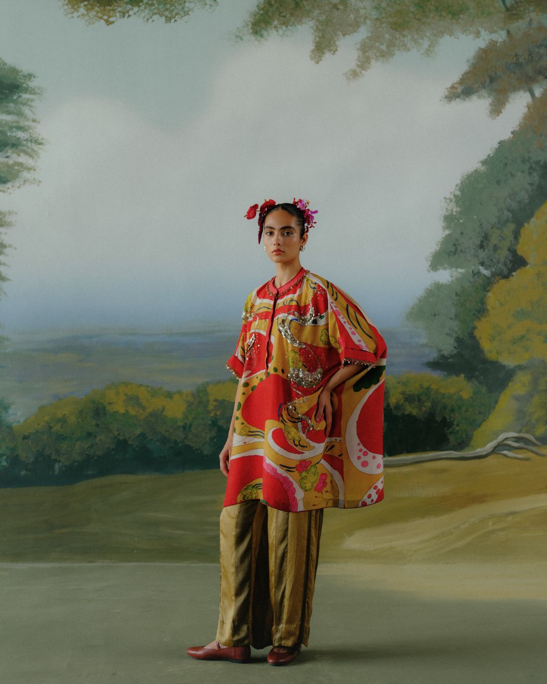 Crimson Drift Kaftan Set