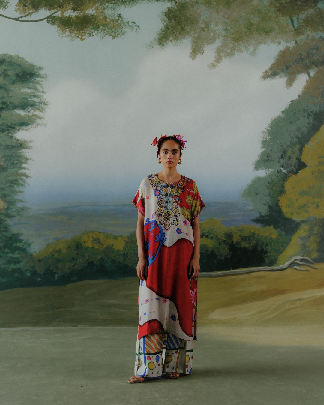 Crimson Bloom Kaftan Set