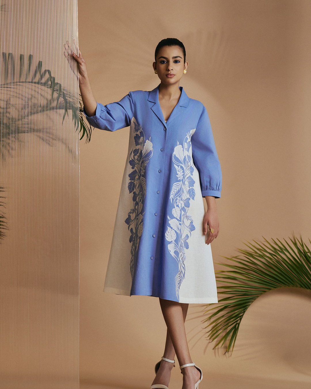 ORIGANI Blue Petal Safari A-Line Dress