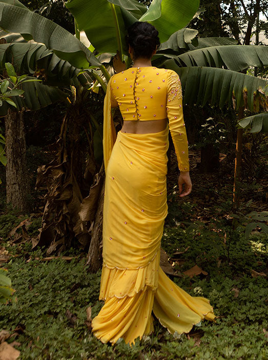 Yellow Jaal Butti Saree