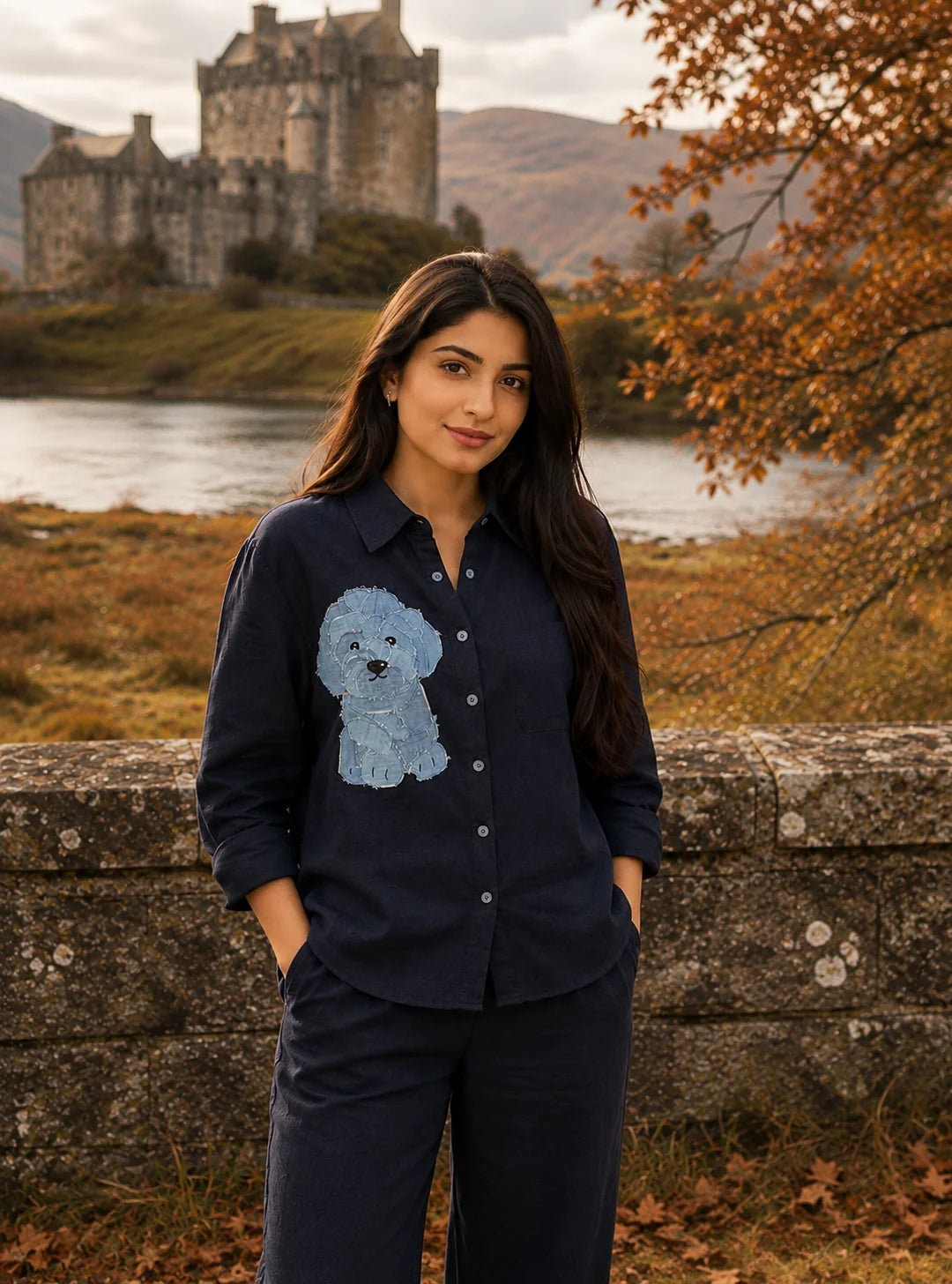 NAVY DENIM DOG EMB SHIRT