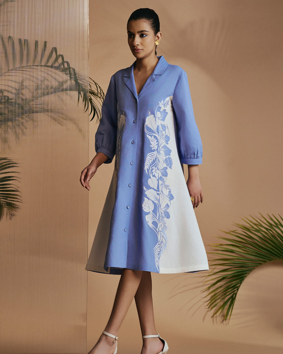 ORIGANI Blue Petal Safari A-Line Dress