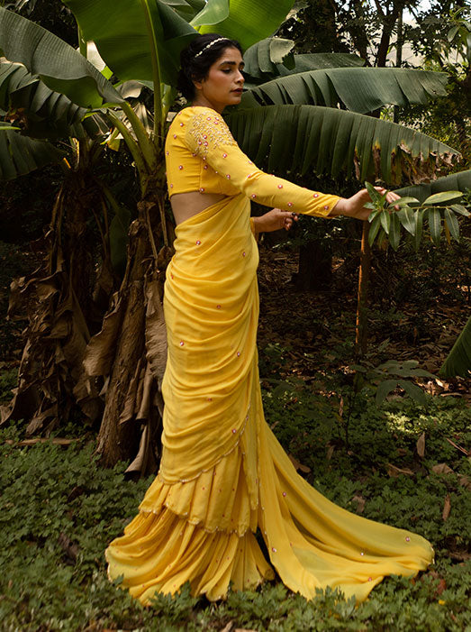 Yellow Jaal Butti Saree