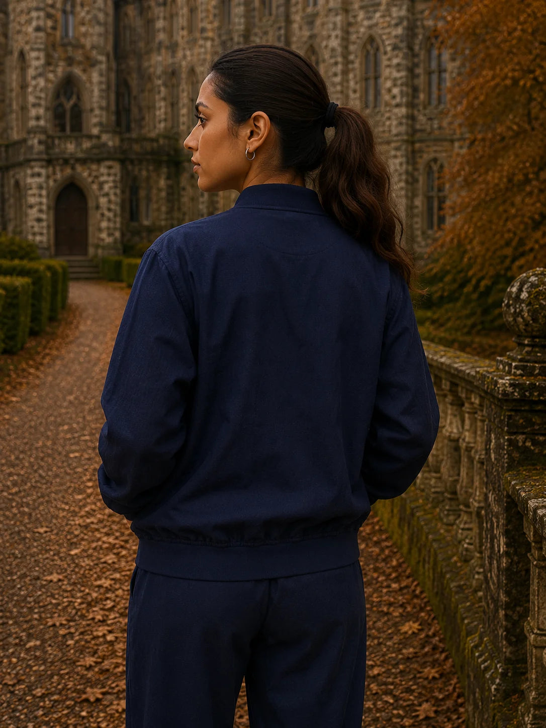 NAVY DENIM TWIN DOG BOMBER
