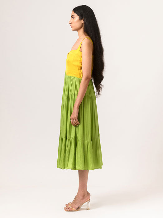 Yellow-Green Asymmetrical Gather Dress