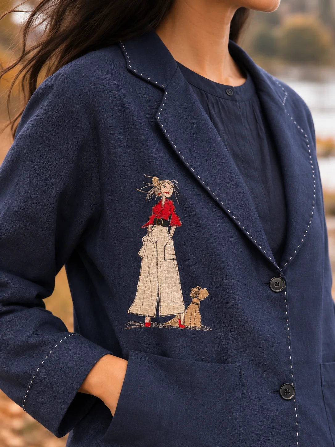 NAVY GIRL & DOG EMB BLAZER