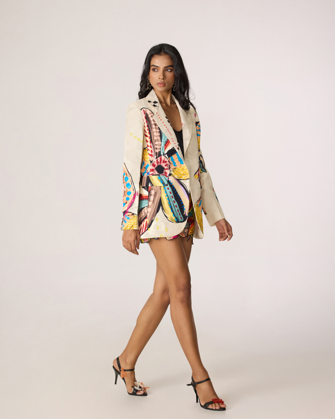 Rebekkah Blazer, Nyla Blouse & Sloane Skirt (Pastel Floral Set)- Saaksha Kinni