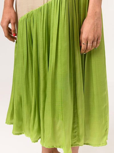 Ecru-Green Gather Dress
