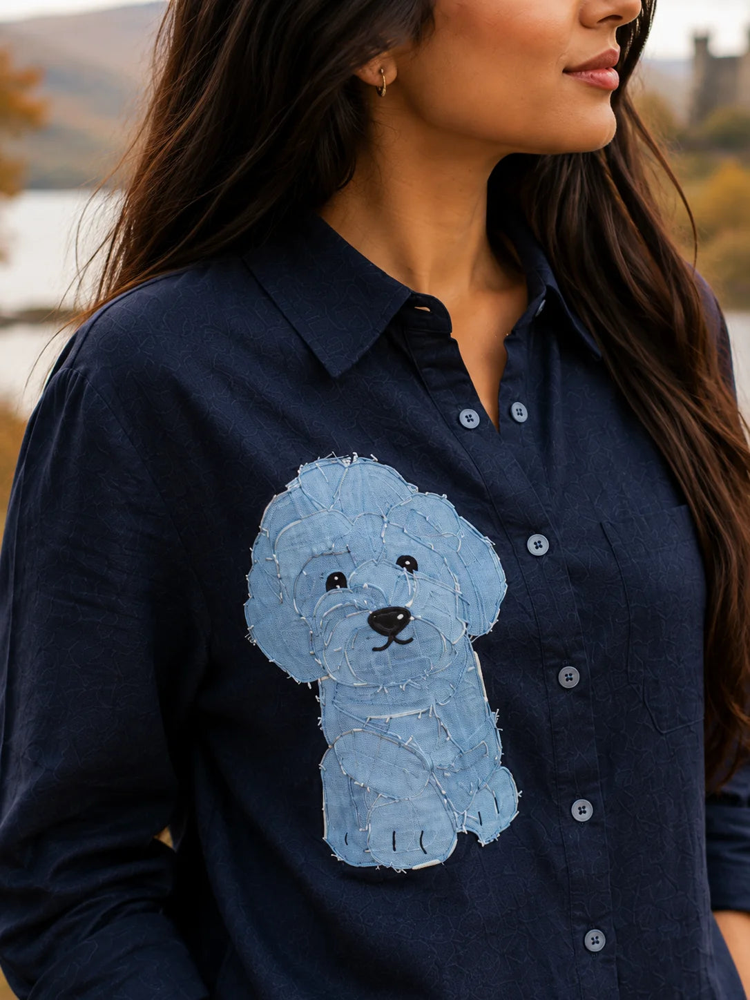 NAVY DENIM DOG EMB SHIRT