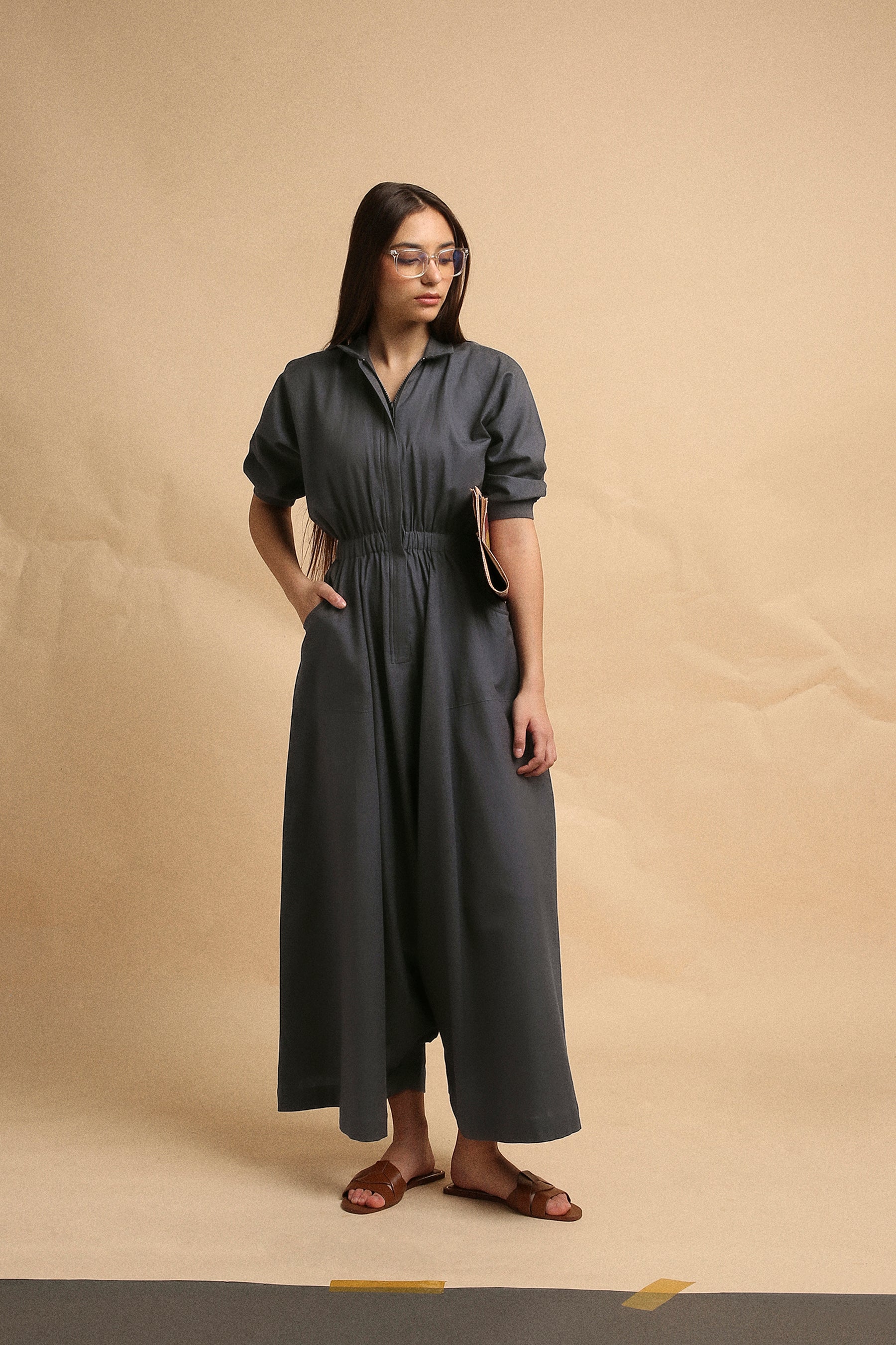Ash Gray Collar Sphara Jumpsuit