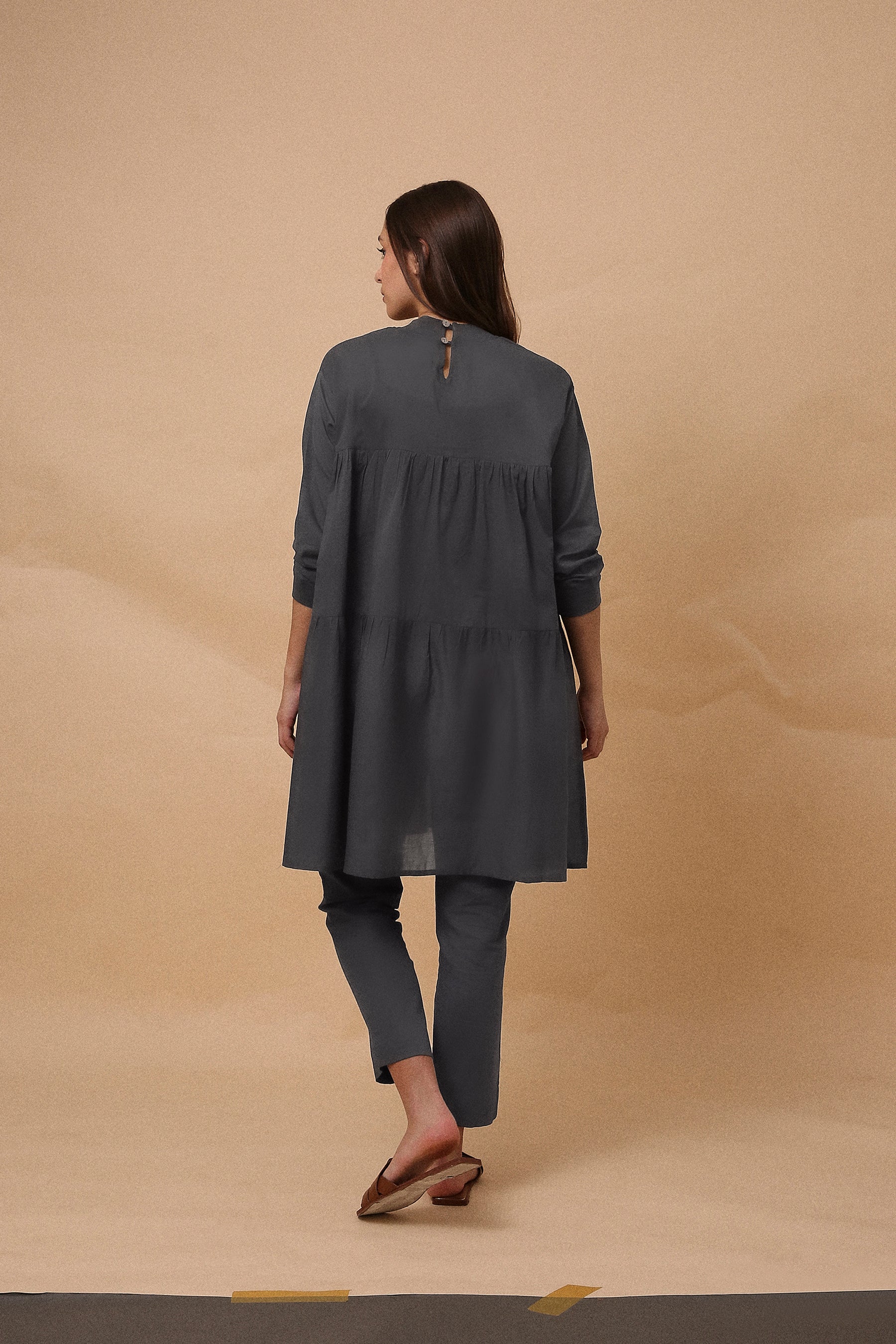 Ash Gray Mul Rib Vena Co-Ord Set (2 PCS)- Mati
