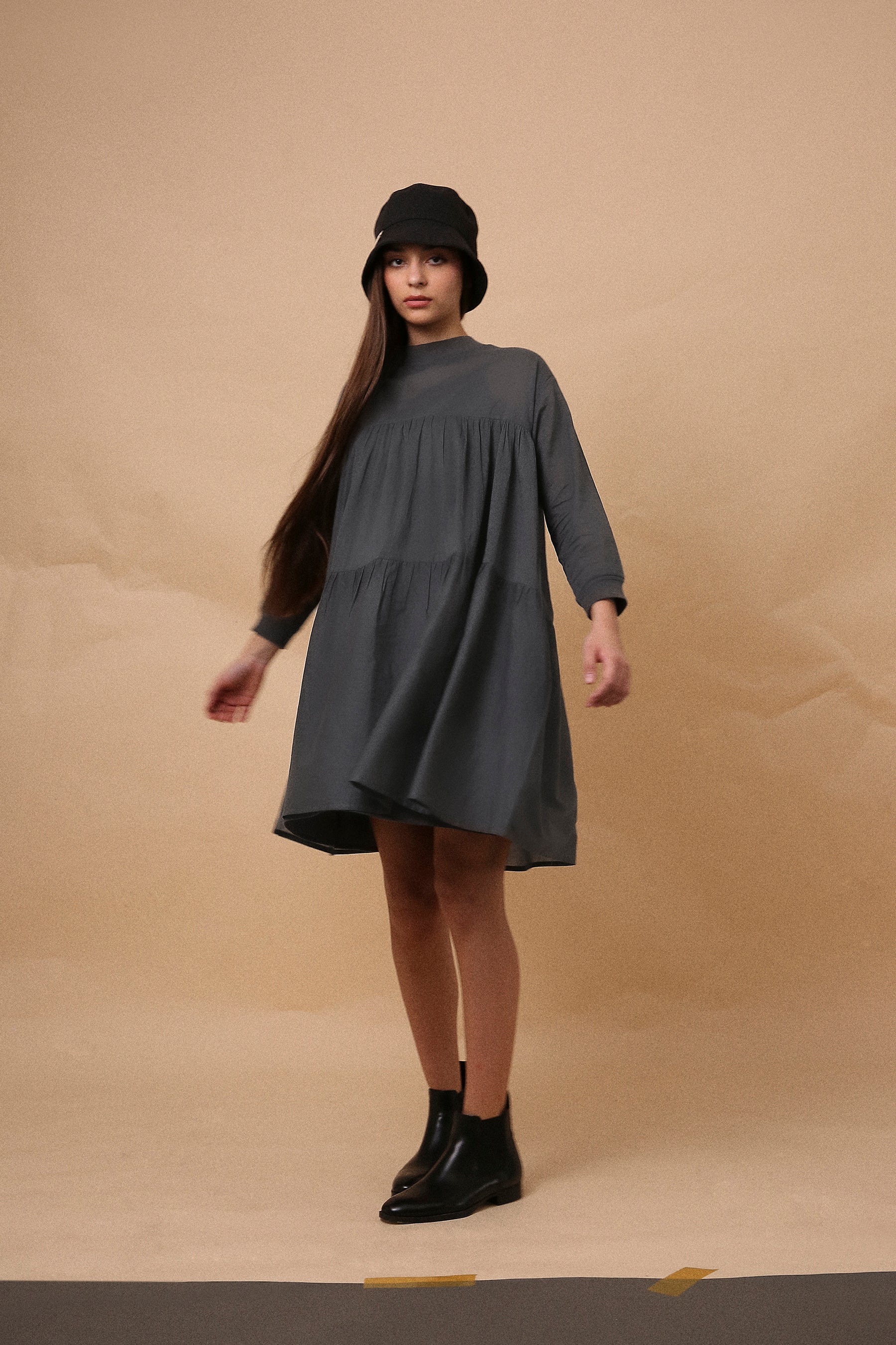 Ash Gray Mul Rib Vena Dress - Mati