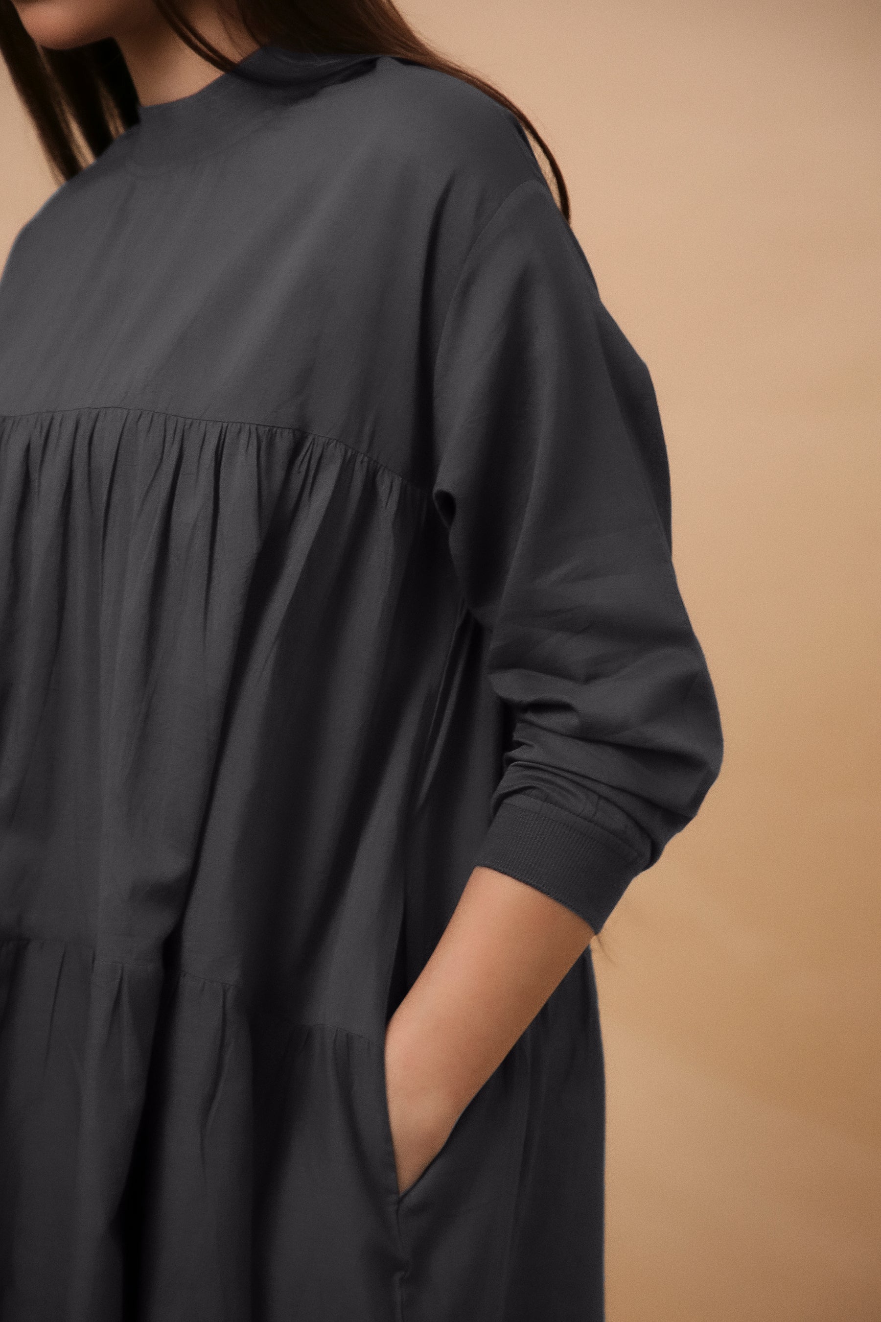 Ash Gray Mul Rib Vena Dress - Mati