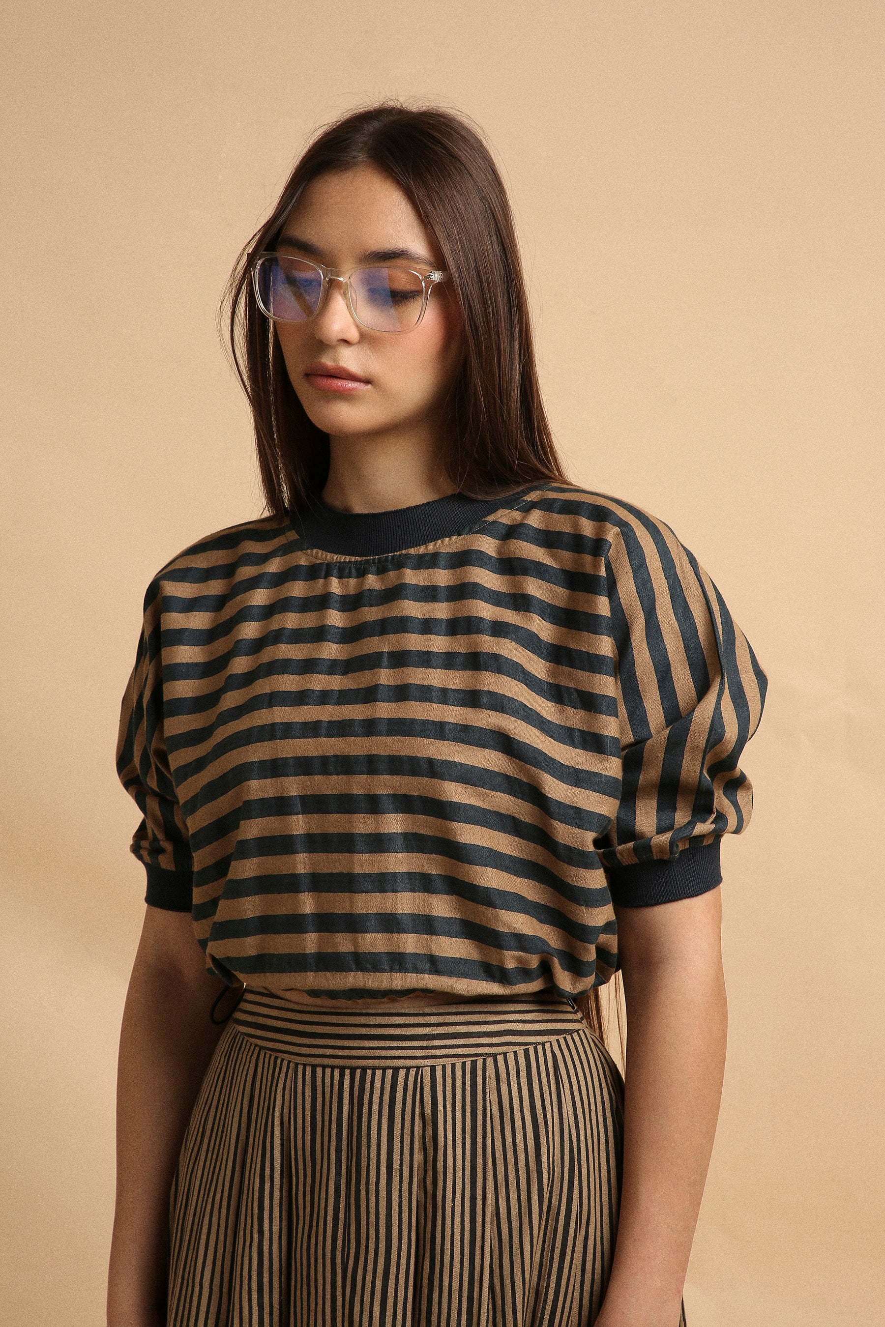 Brown Med Striped New Sphara Crop Top- Mati