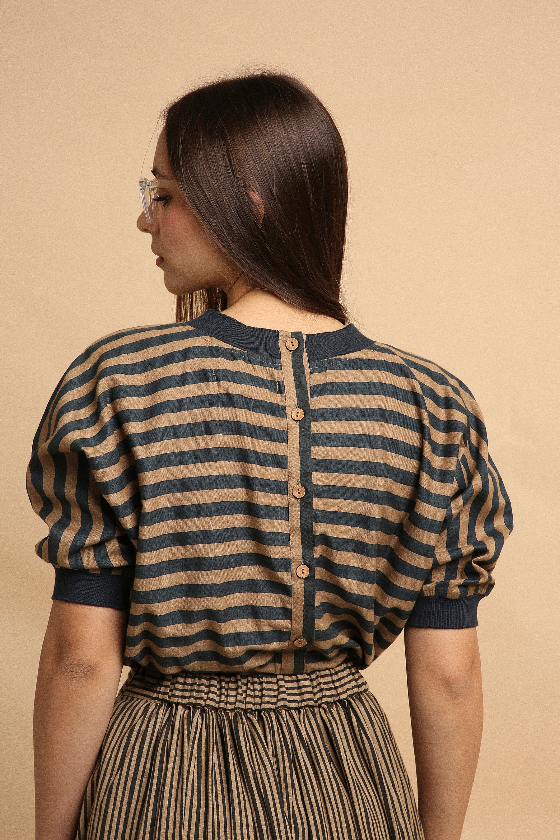 Brown Med Striped New Sphara Crop Top- Mati