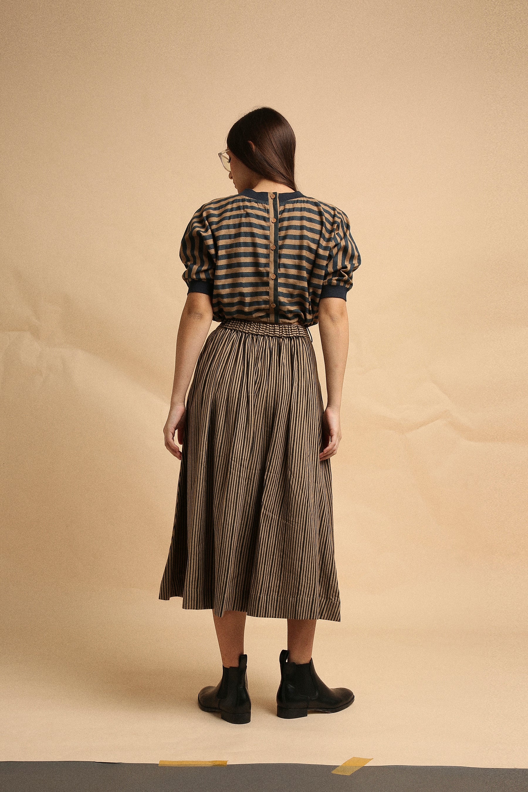 Brown Thin Striped New Sphara Crop Top & Skirt Co-Ord Set (2 PCS)-  Mati
