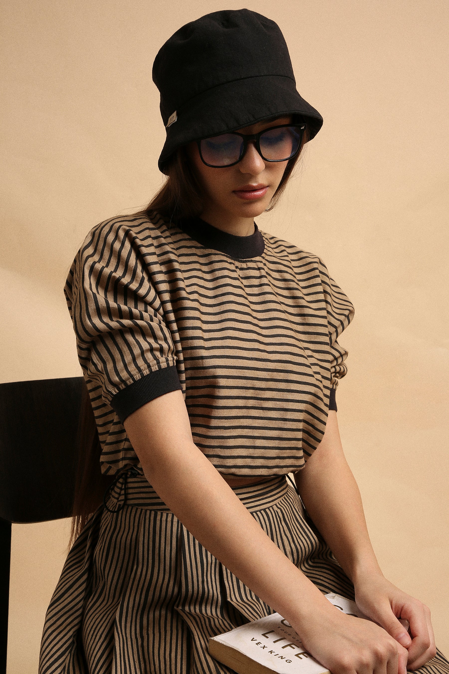Brown Thin Striped New Sphara Crop Top- Mati