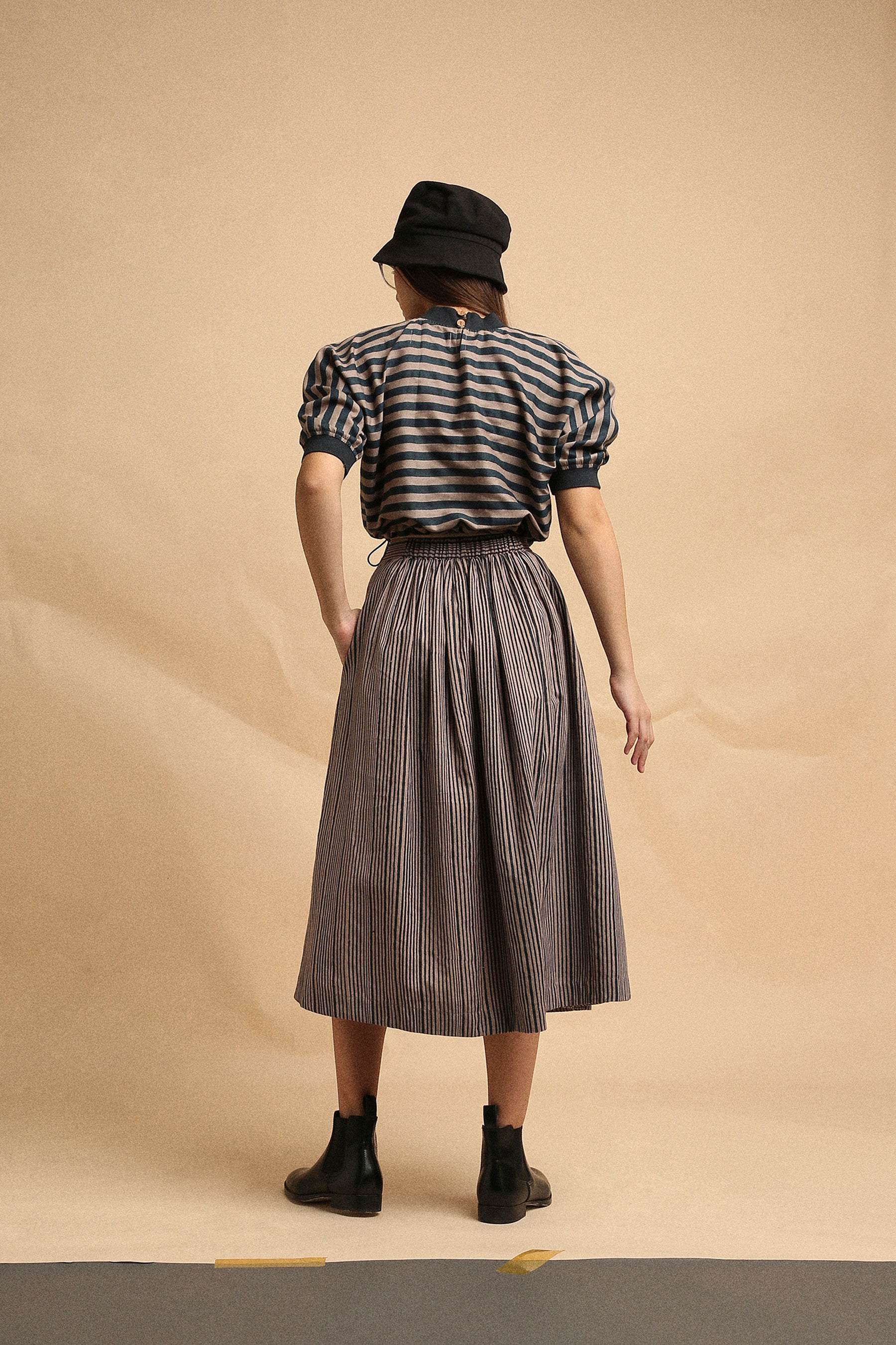 Gray Medium Striped New Sphara Crop Top & Skirt Co-Ord Set (2 PCS)