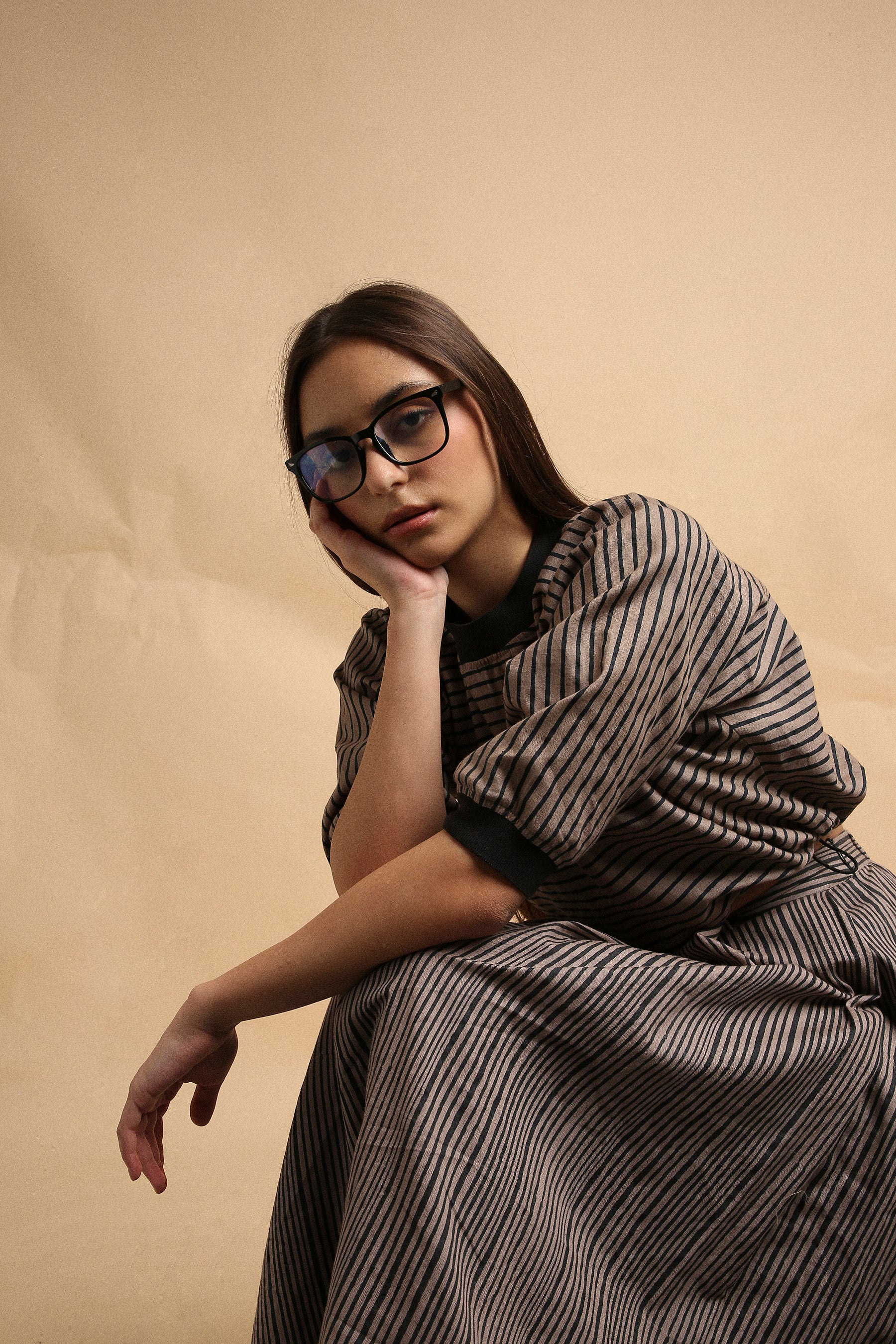 Gray Thin Striped New Sphara Crop Top-Mati