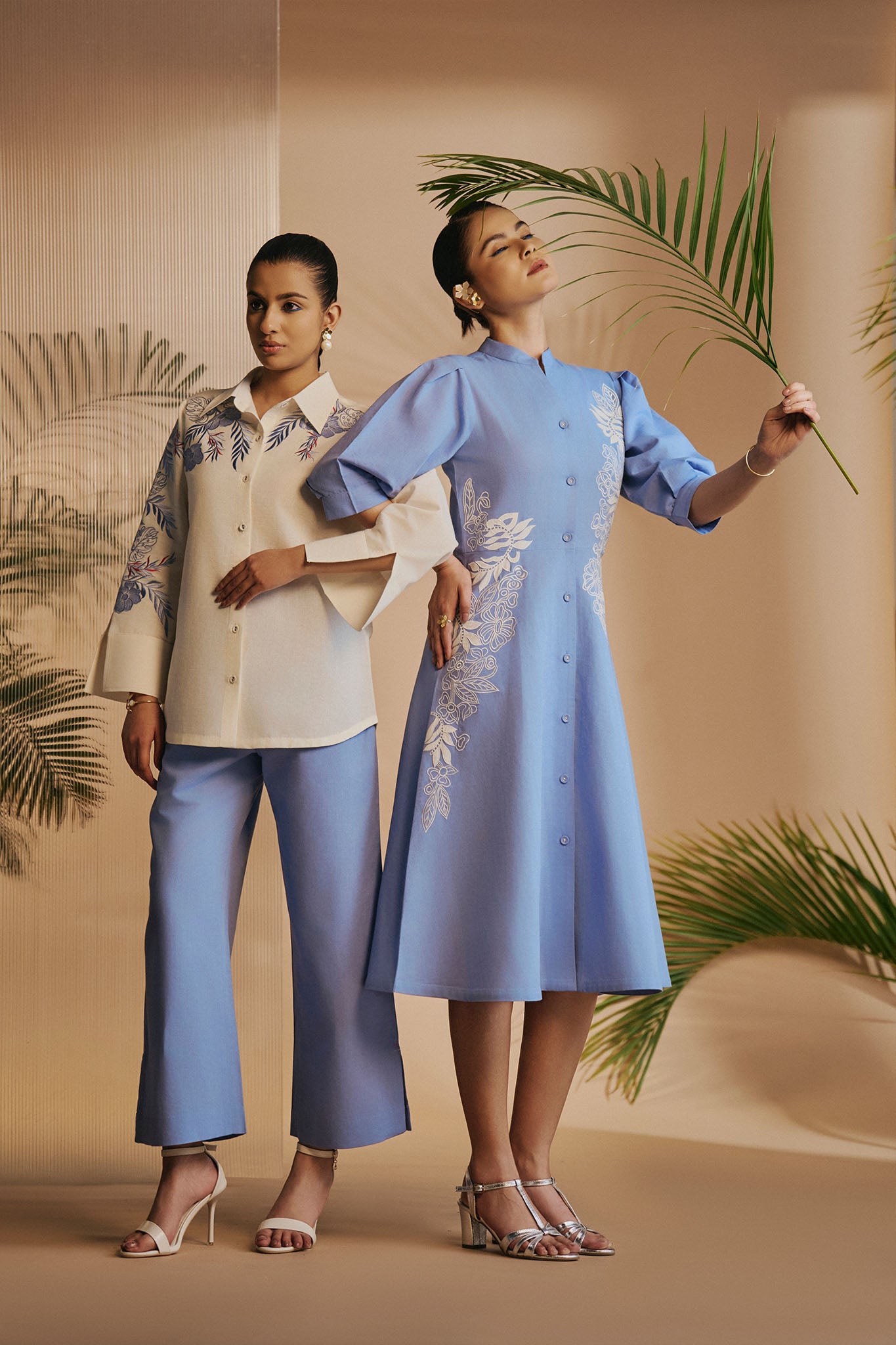 ORIGANI Ivory Blue Flora Shirt