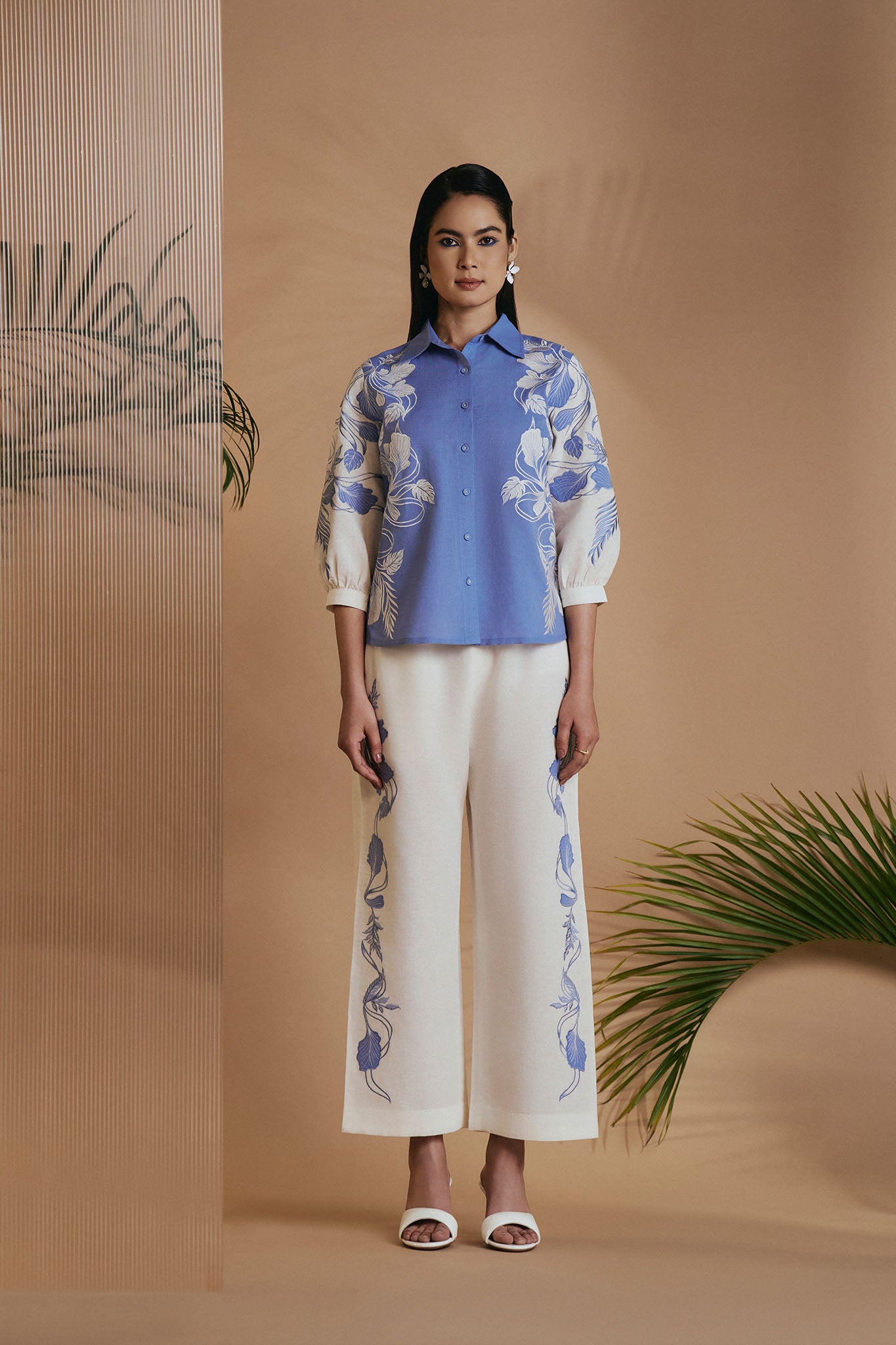 ORIGANI Blue Ivory Petal Safari Co-ord Set