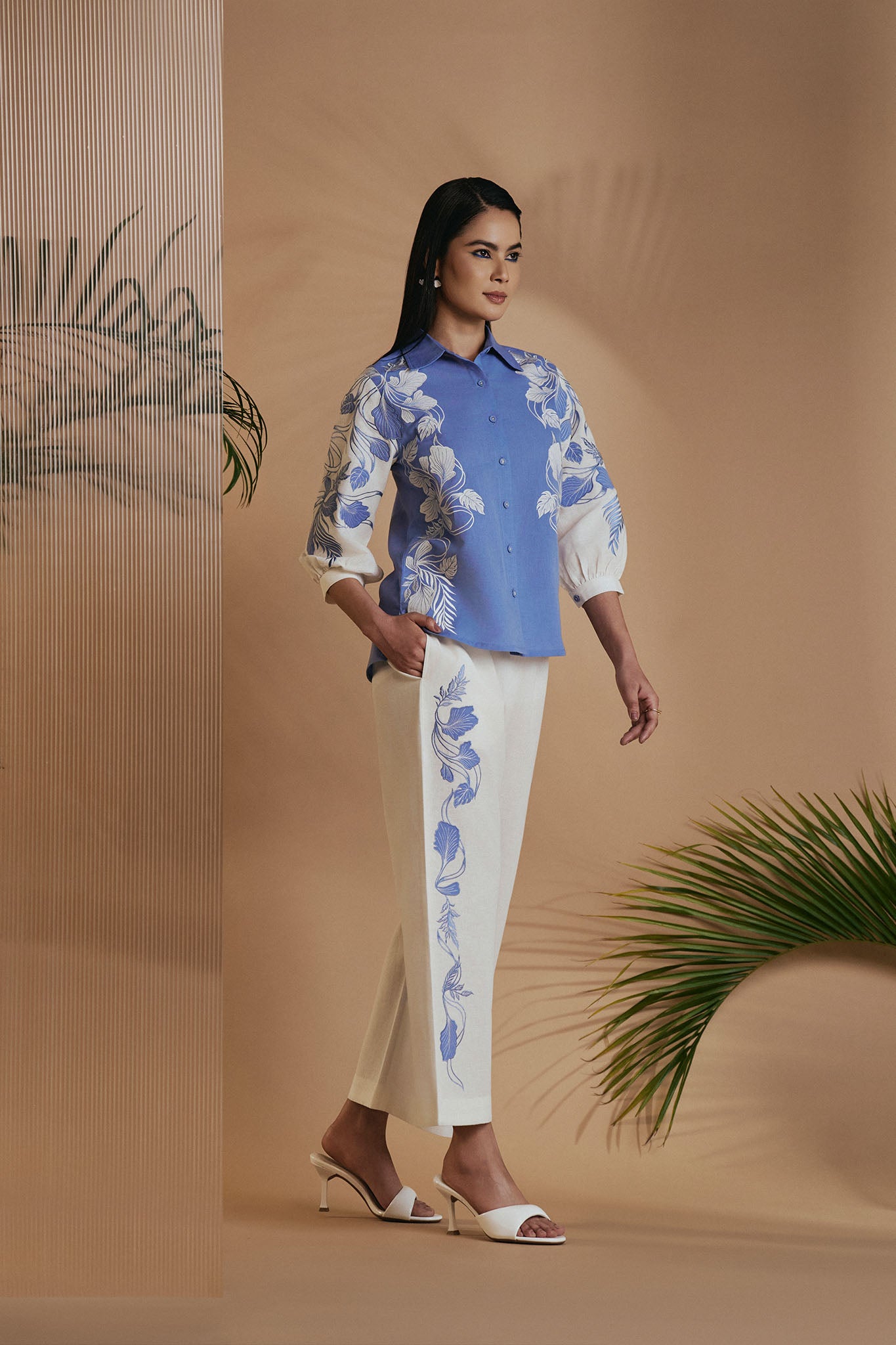 ORIGANI Blue Ivory Petal Safari Co-ord Set