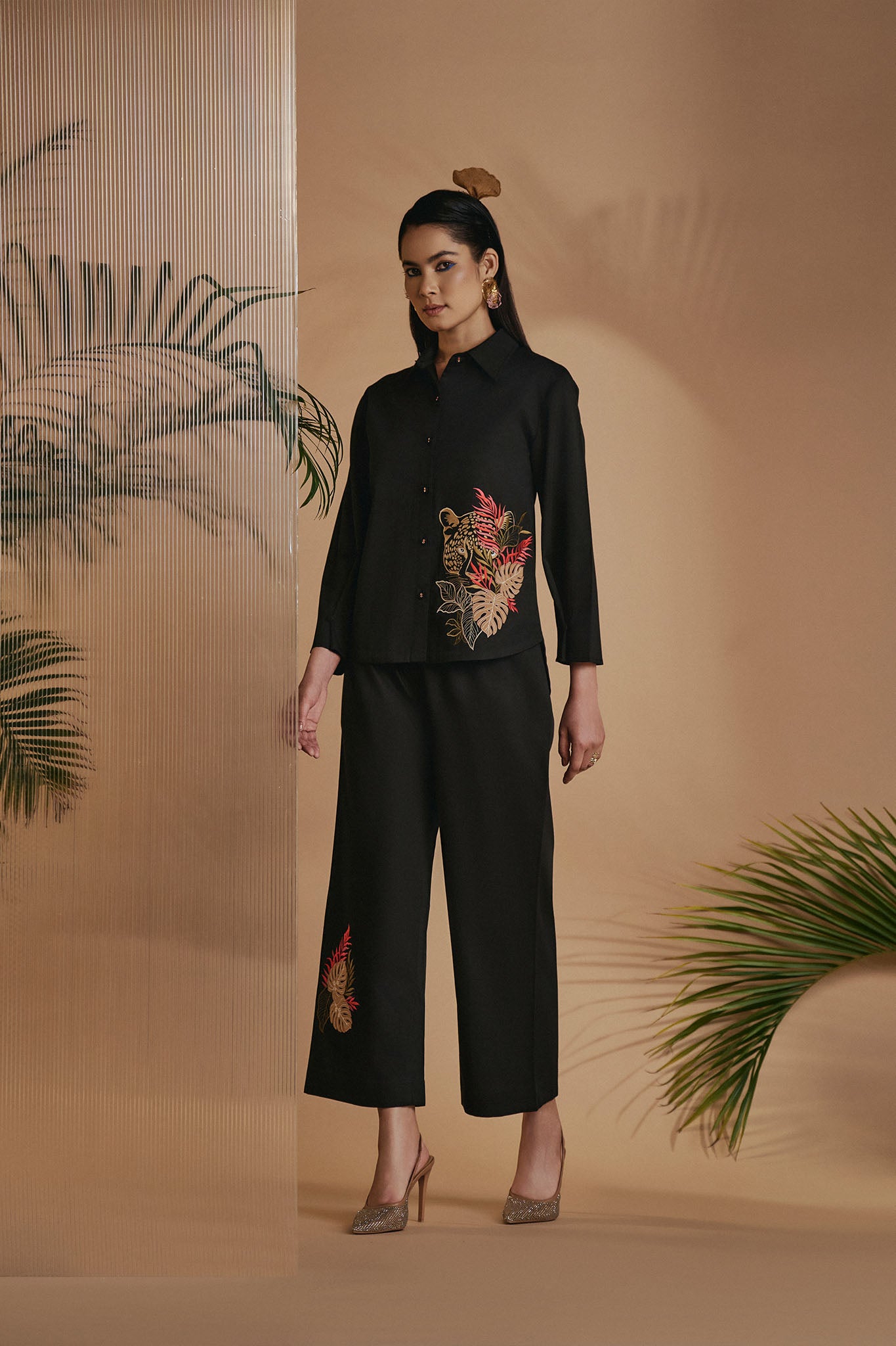 ORIGANI Black Leopard Co-ord Set