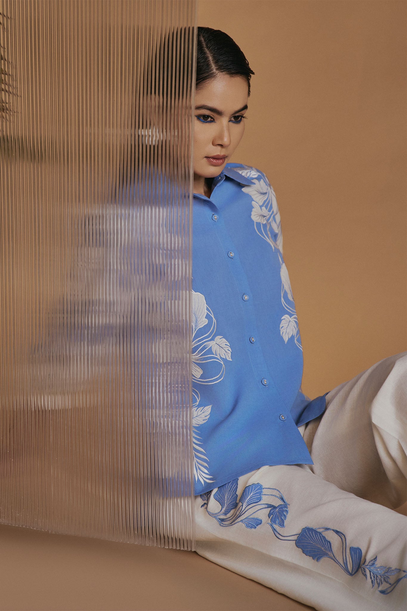 ORIGANI Blue Ivory Petal Safari Co-ord Set