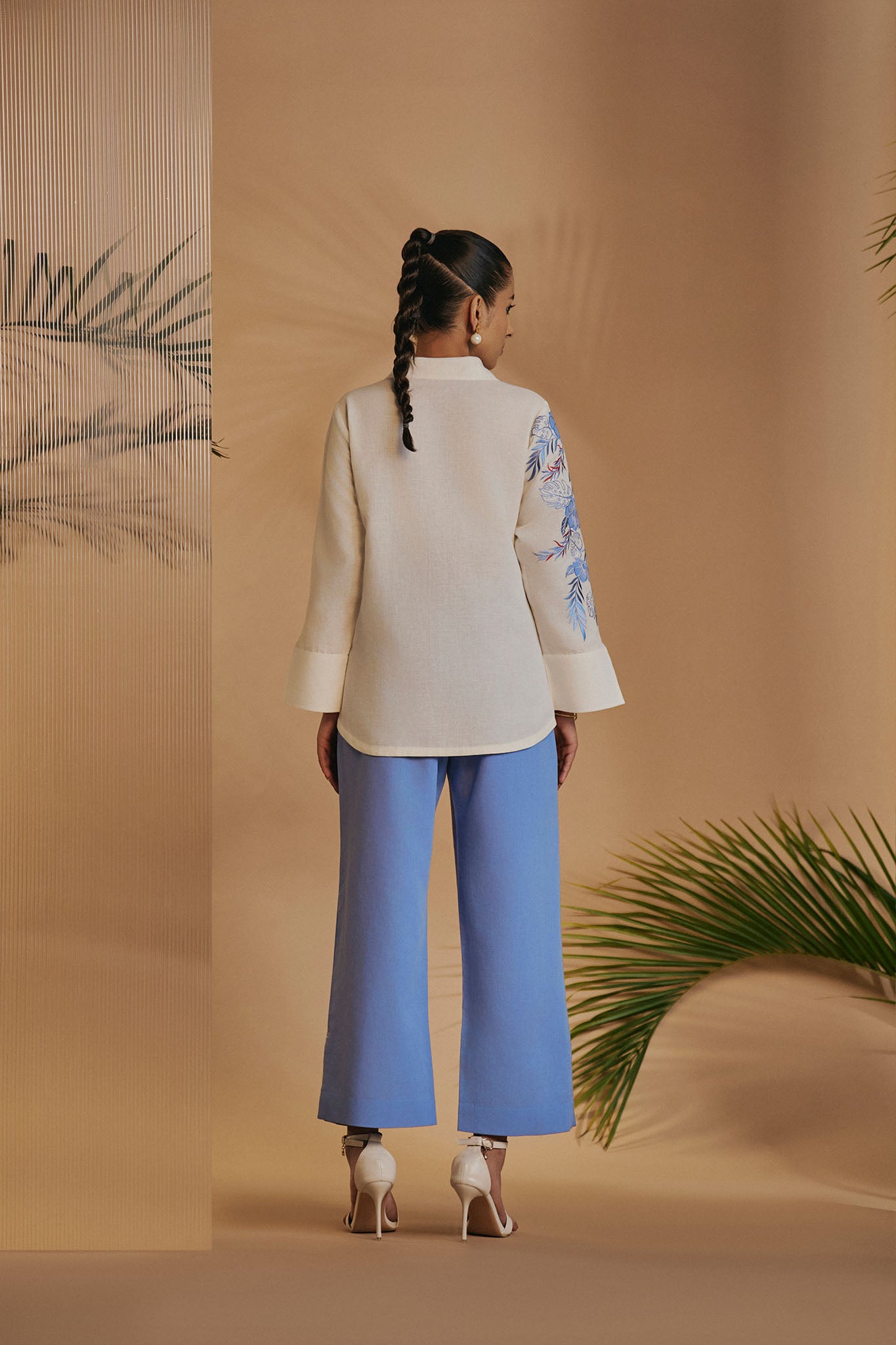 ORIGANI Ivory Blue Flora Shirt