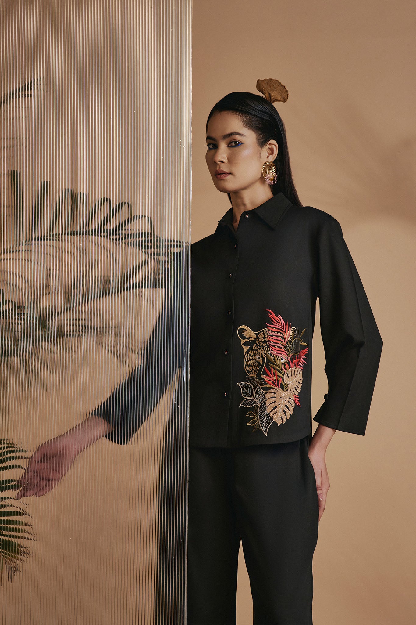 ORIGANI Black Tropical Leopard Pant
