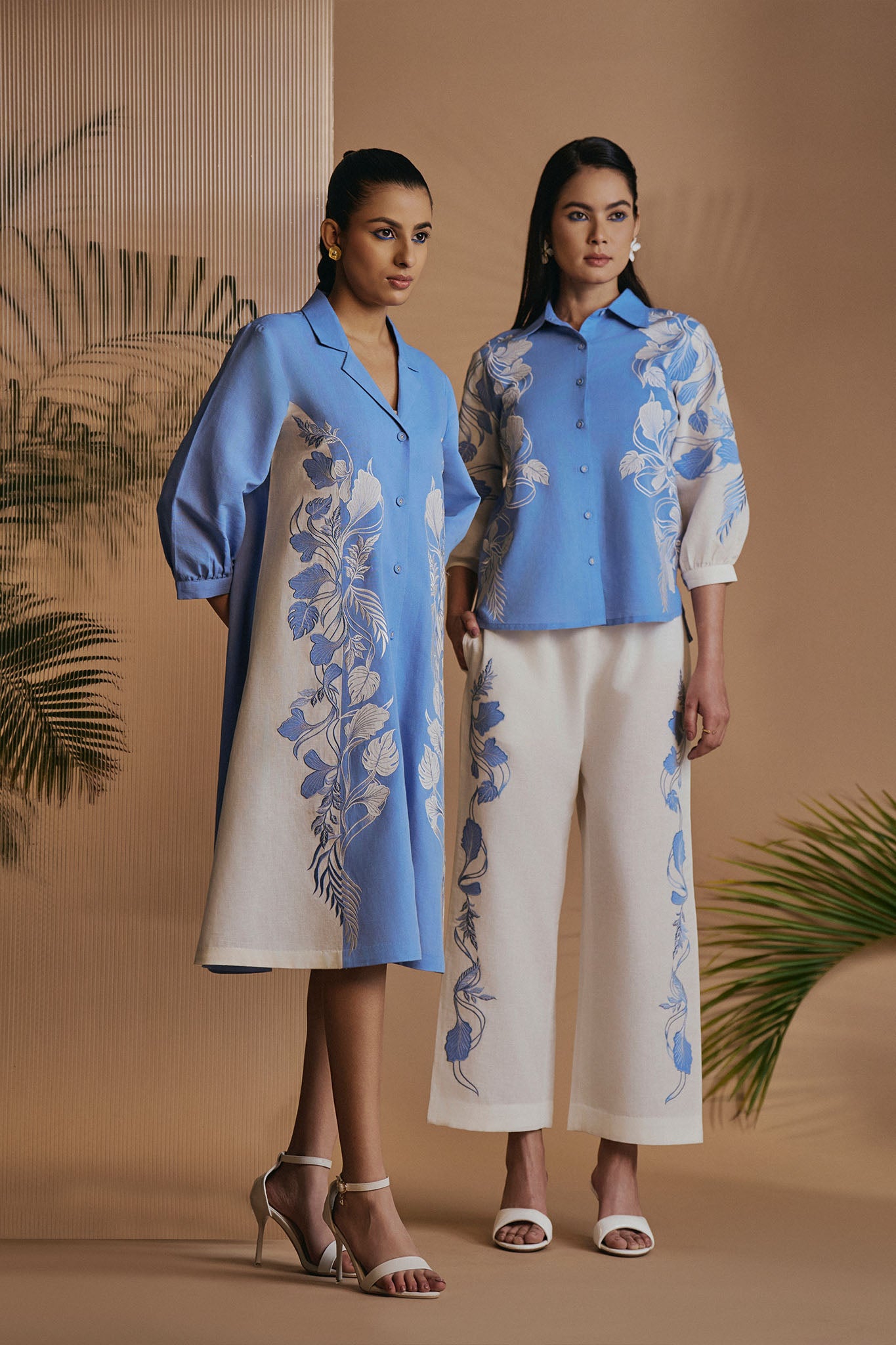 ORIGANI Blue Ivory Petal Safari Co-ord Set